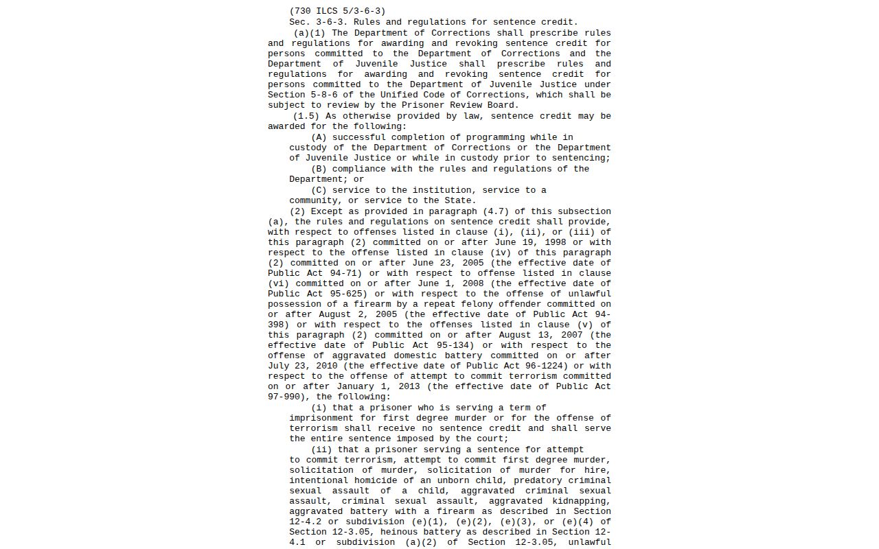 Illinois sentence credit statute for projected discharge calculations