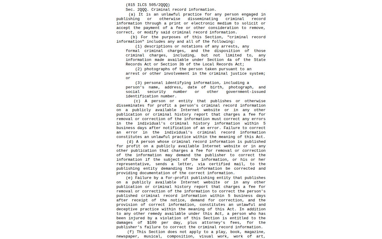 Illinois law for Pope County booking photo publication and record removal