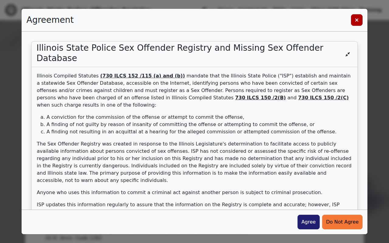 Illinois State Police registry entry for Pope County released inmate photo checks