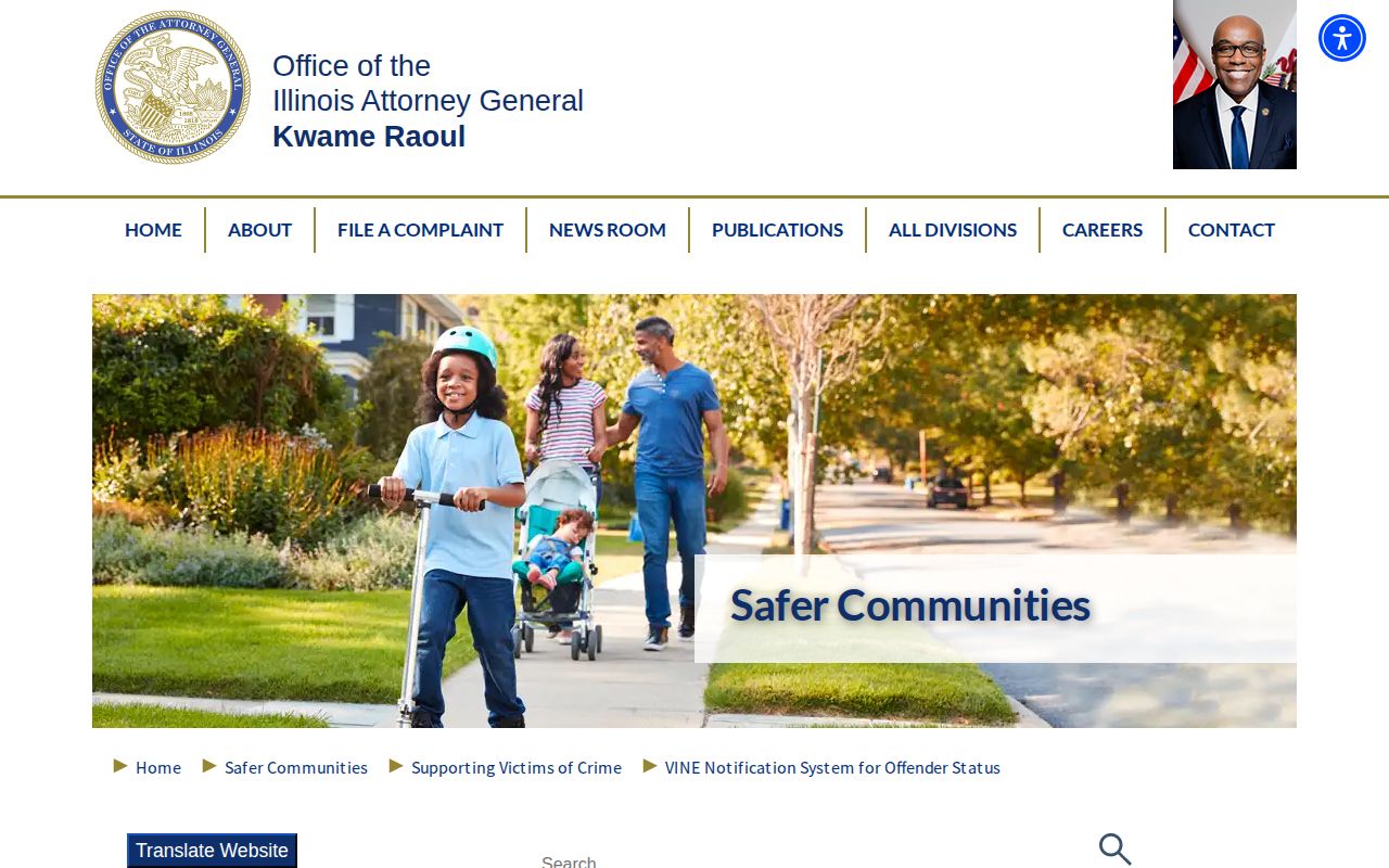 Illinois Attorney General page explaining Illinois VINE notifications